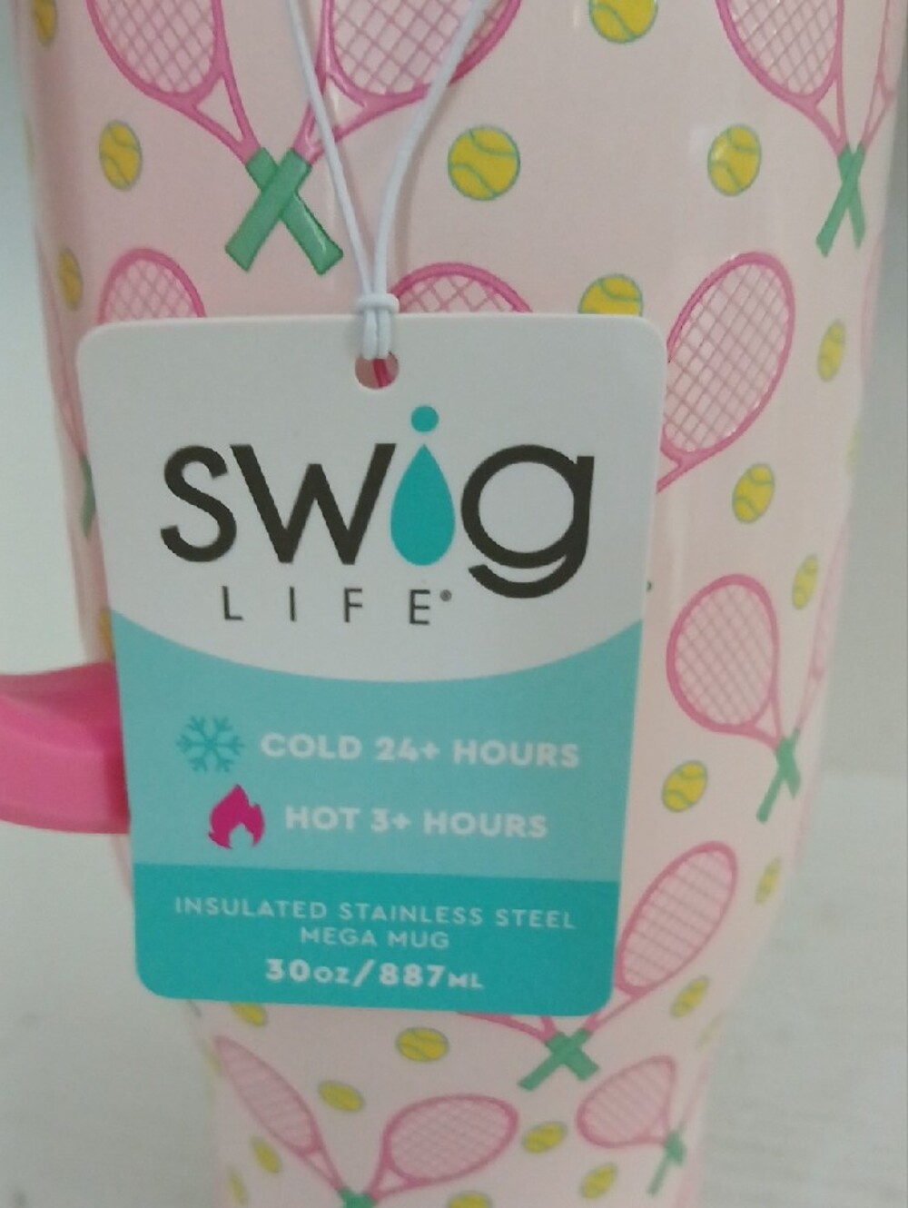 Pink Tennis Print Insulated Tumbler with Straw - Picture 3 of 3